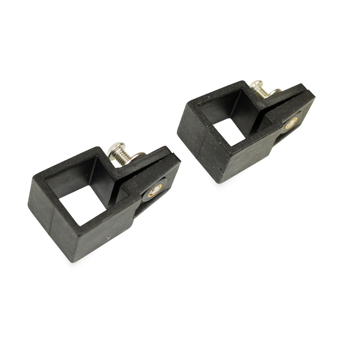 Two black FanPole flag clamps with stainless thumb screws