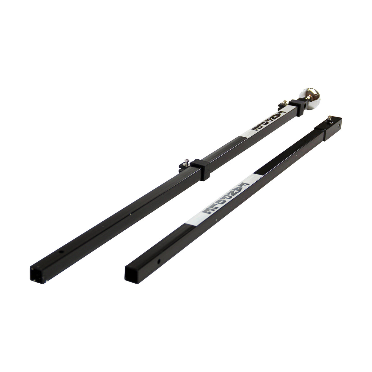 FanPole two-piece black steel flag pole, upper section with chrome ball finial and FANPOLE label beside the lower section